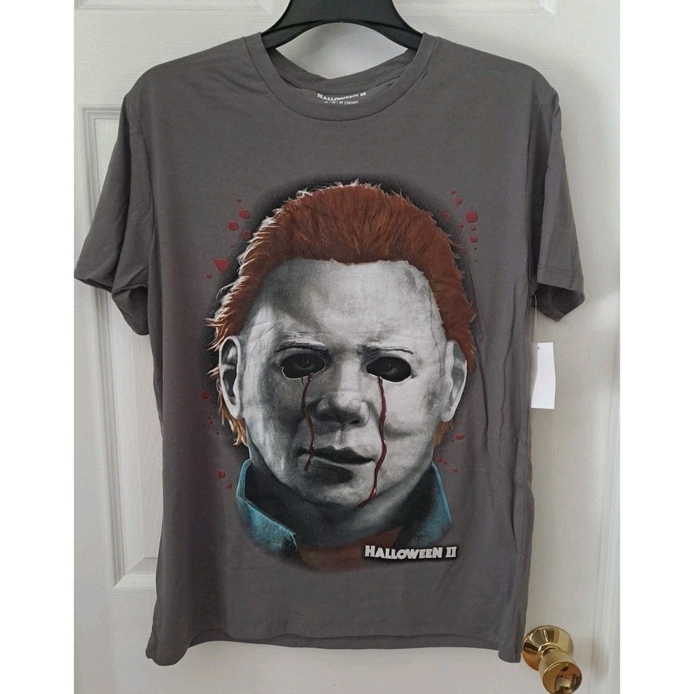NWT Michael Myers Halloween 2 Gray Men's Graphic Horror Tee‎ Size Medium 38-40